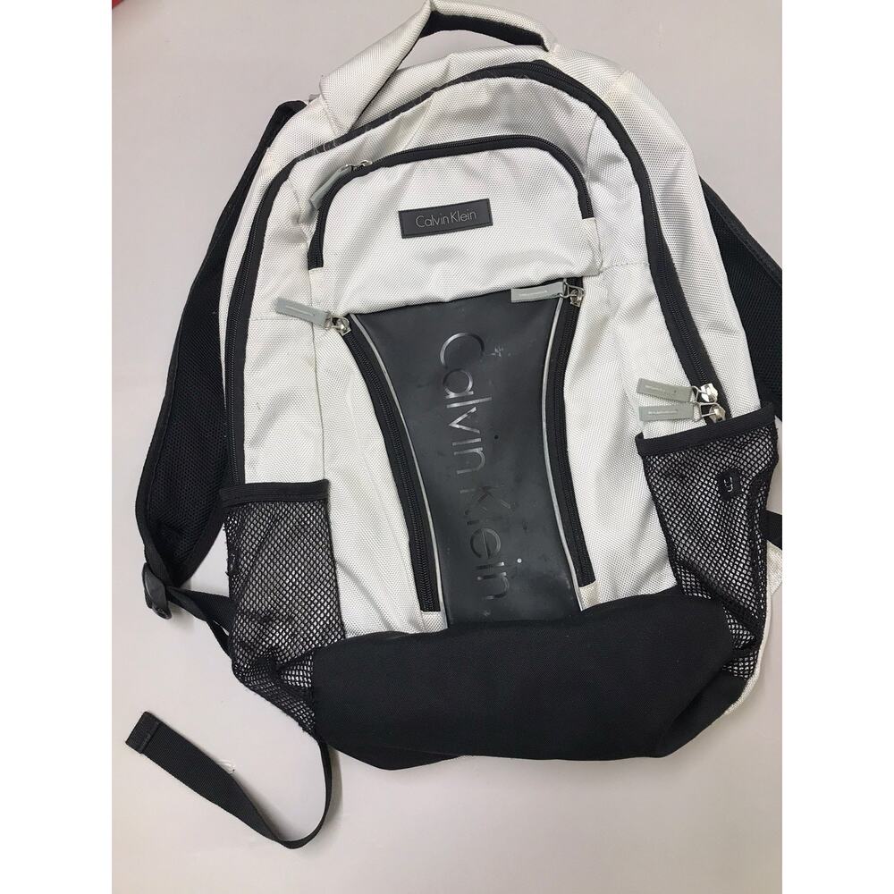 Calvin Klein Backpack Silver Black Laptop Bookbag Multi Pocket School $139.50 - Picture 2 of 16